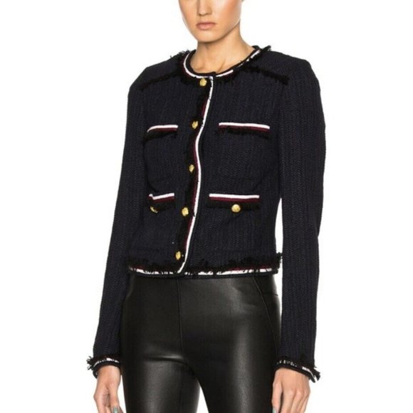 Veronica Beard Jackets & Blazers - Veronica Beard Eclipse Fringe Trim Jacket Black Tweed Blazer Women’s Size 4